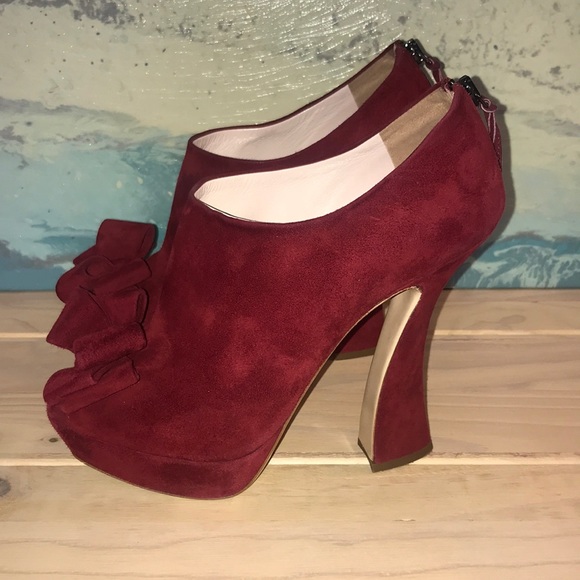 MIU MIU Suede Peep Toe Bow Ankle Bootie EUC sz 39 - Picture 3 of 16